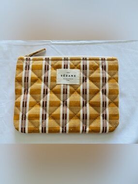 Sézane Quilted Stripe Pouch in Mustard & Brown, NEW!